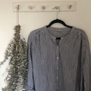 Blue Stripe Linen Pintuck Blouse